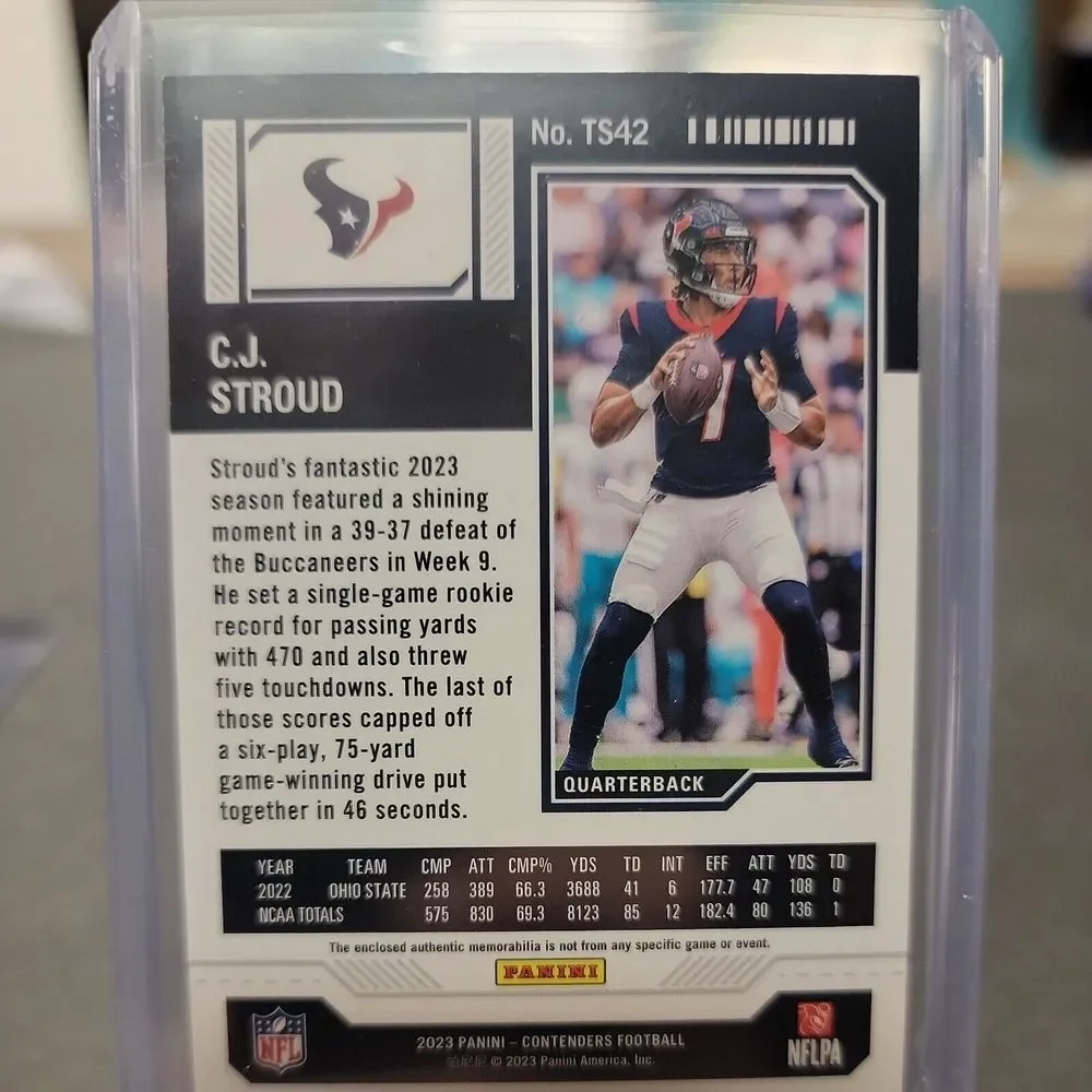 2023 Panini Contenders Rookie Ticket Swatches CJ Stroud #TS42 Texans‎